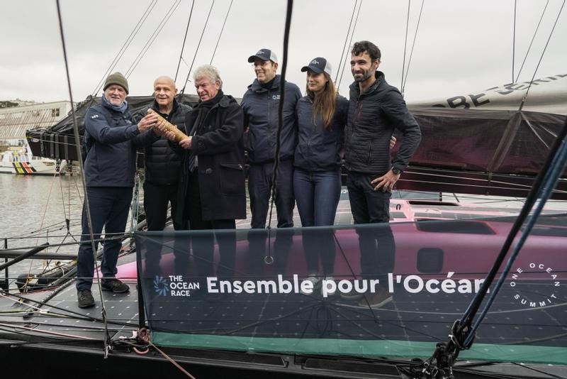 Relay4Nature arrives at One Ocean Summit in Brest, France with Ambassador Peter Thomson, Special Envoy of the President of the French Republic for the One Ocean Summit, Olivier Poivre d'Arvor, Mayor of Brest François Cuillandre
