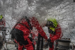 Leg 9, from Newport to Cardiff, day 05 on board Dongfeng. 24 May, 2018. Horace and Stu unnder water grinding. Jeremie Lecaudey/Volvo Ocean Race