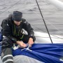 Leg 3 on board Biotherm. Skipper Paul Meilhat taking down the sail The Ocean Race 
© Ronan Gladu