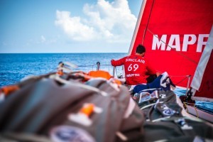Leg 6 to Auckland, day 17 on board MAPFRE, Louis Sinclair at the bow in stand by during his watch. 23 February, 2018.

Ugo Fonolla/Volvo Ocean Race