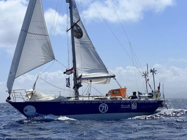 Abhilash Tomy's (Bayanat) second Cape Horn rounding despite gear failure. Credit: Aïda Valceanu/ GGR2022