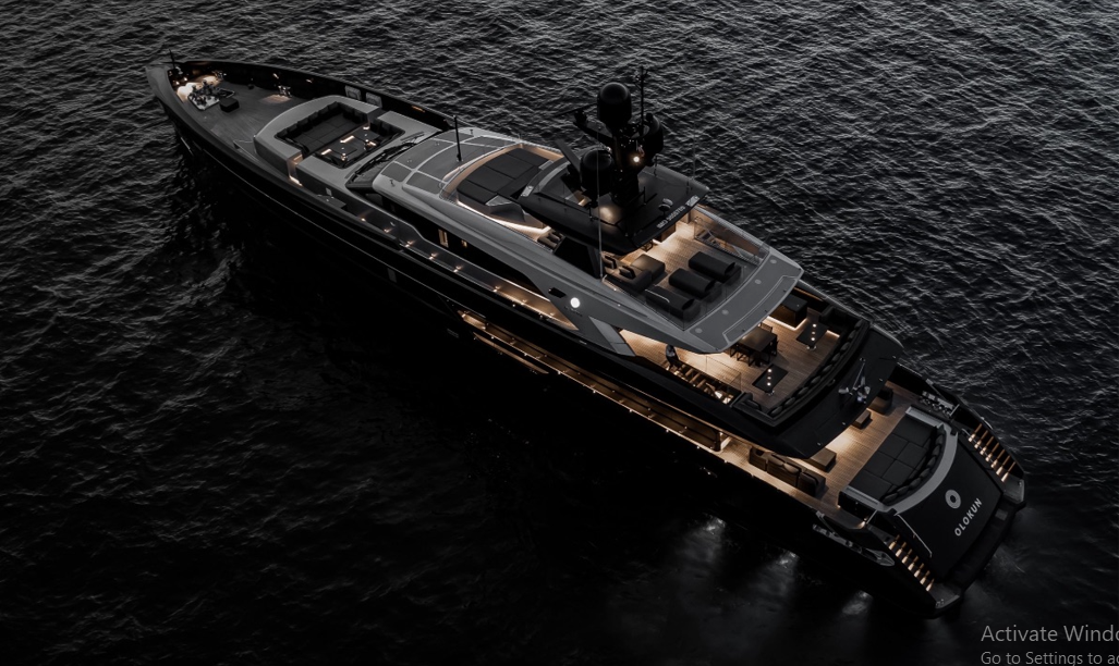 The eye catching design of the 50 metre M/Y Olokun in more detail
