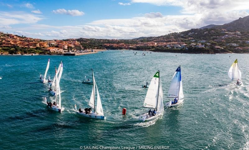 An aerial image of the SAILING Champions League racing within Porto Cervo’s harbour.
Photo credit: SAILING Champions League/Sailing Energy