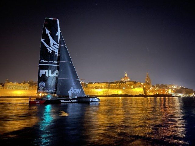 Maserati Multi70 and Giovanni Soldini finished third in the very light winds of the
Rolex Middle Sea Race Ph. Alberto Origone