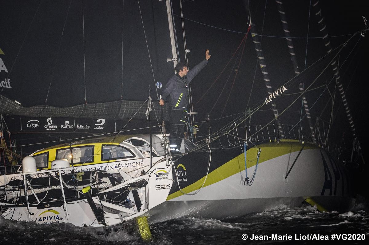 Charlie Dalin Apivia's skipper, first to cross the finish line of the 9th Vendée Globe