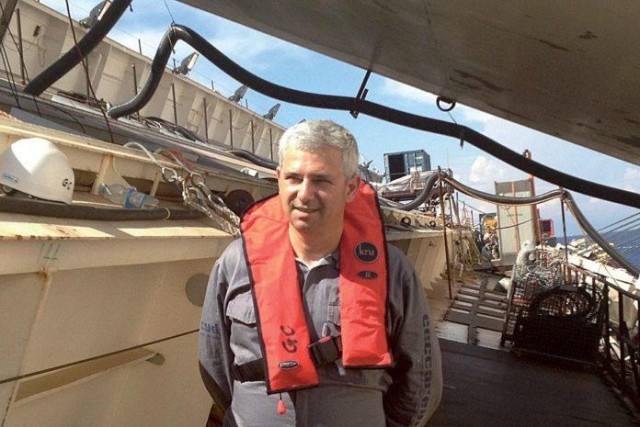 Giovanni Ceccarelli a bordo della Costa Concordia durante i lavori per il recupero
