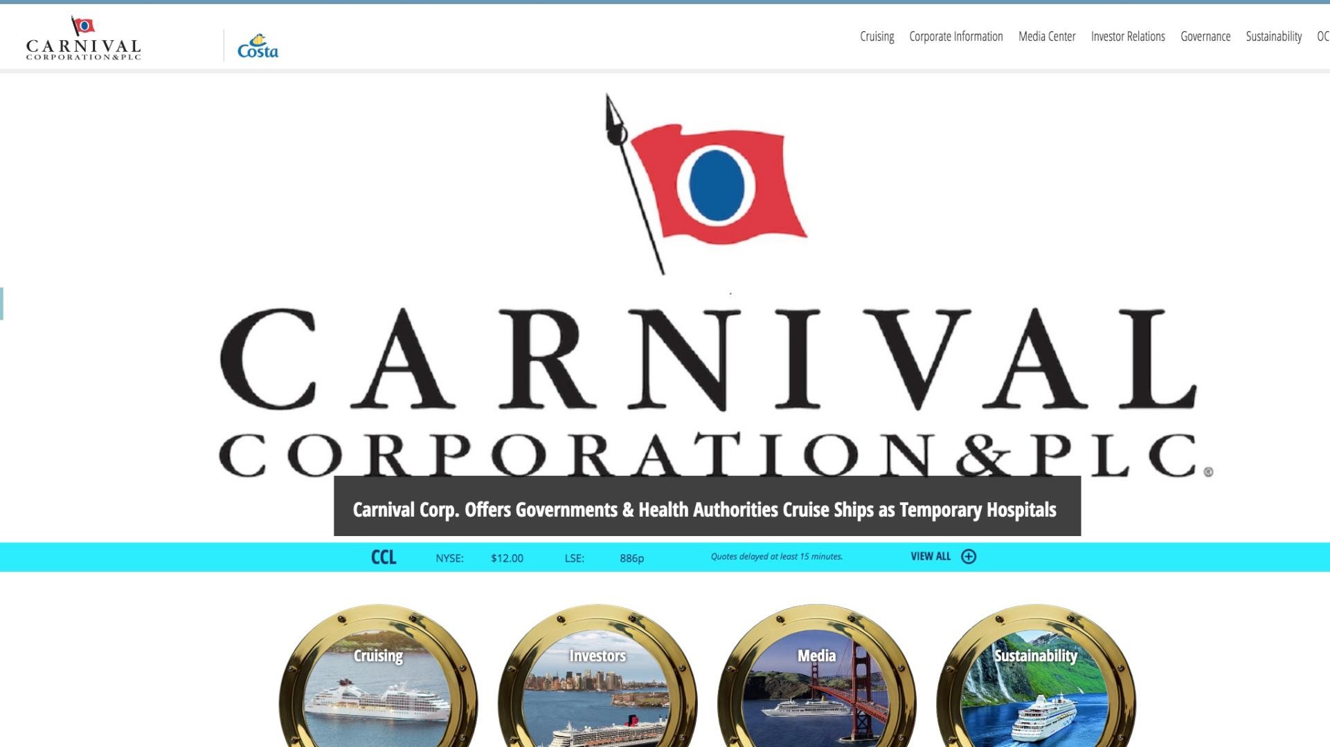 L'home page di Carnival Corporation