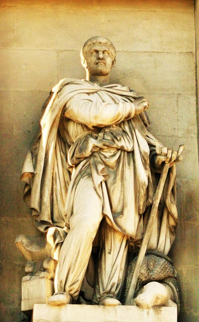 La statua di Pitea realizzata da  Auguste Ottin  posizionata al Palazzo della Borsa di Marsiglia
