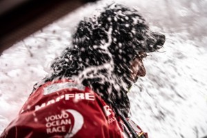 Leg 9, from Newport to Cardiff, day 05 on board MAPFRE, Guillermo Altadill smashed by a wave. 24 May, 2018. Ugo Fonolla/Volvo Ocean Race
