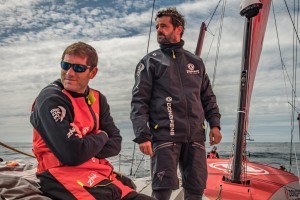 Leg 9, from Newport to Cardiff, day 07 on board Dongfeng. 26 May, 2018. Pascal Bidegorry, Charles Caudrelier, together in the light wind ridge. Jeremie Lecaudey/Volvo Ocean Race