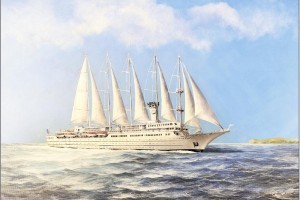 Il dipinto di Renzo Pauletta della Club Med 2  una delle navi che frequentano L'Argentario