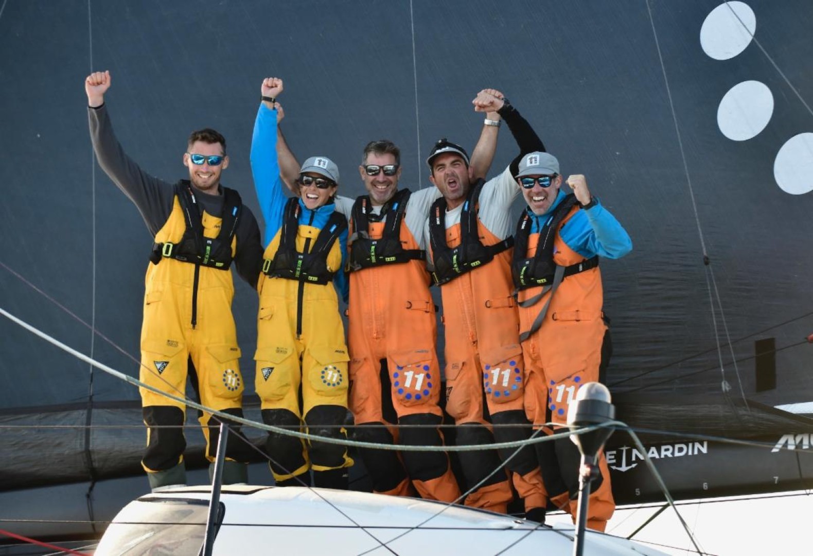 From left to right; Jack Bouttell (AUS/GBR), Francesca Clapcich (ITA), Simon Fisher (GBR), Charlie Enright (USA), Amory Ross (USA) ©Vincent Curutchet / Le Défi Azimut