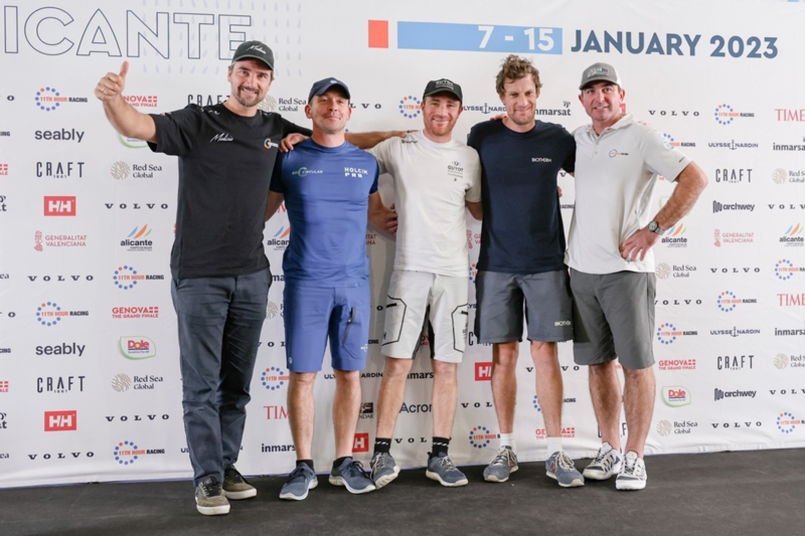 13 January 2023, IMOCA Skippers Press conference in Alicante: Boris Herrmann, Kevin Escoffier, Benjamin Dutreux, Paul Meilhat, Charlie Enright.