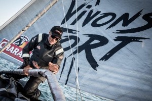 Jeremie Beyou has slipped back in the IMOCA fleet after reporting steering problems on Charal