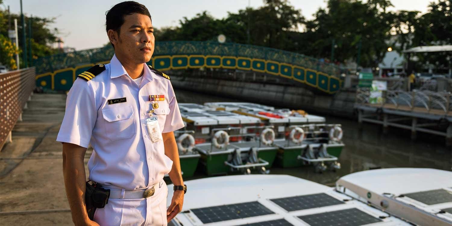 Sathaphon Phuengchai is the electric 'ferries' lead captain and believes in the mission. Credit: Athikhom Saengchai