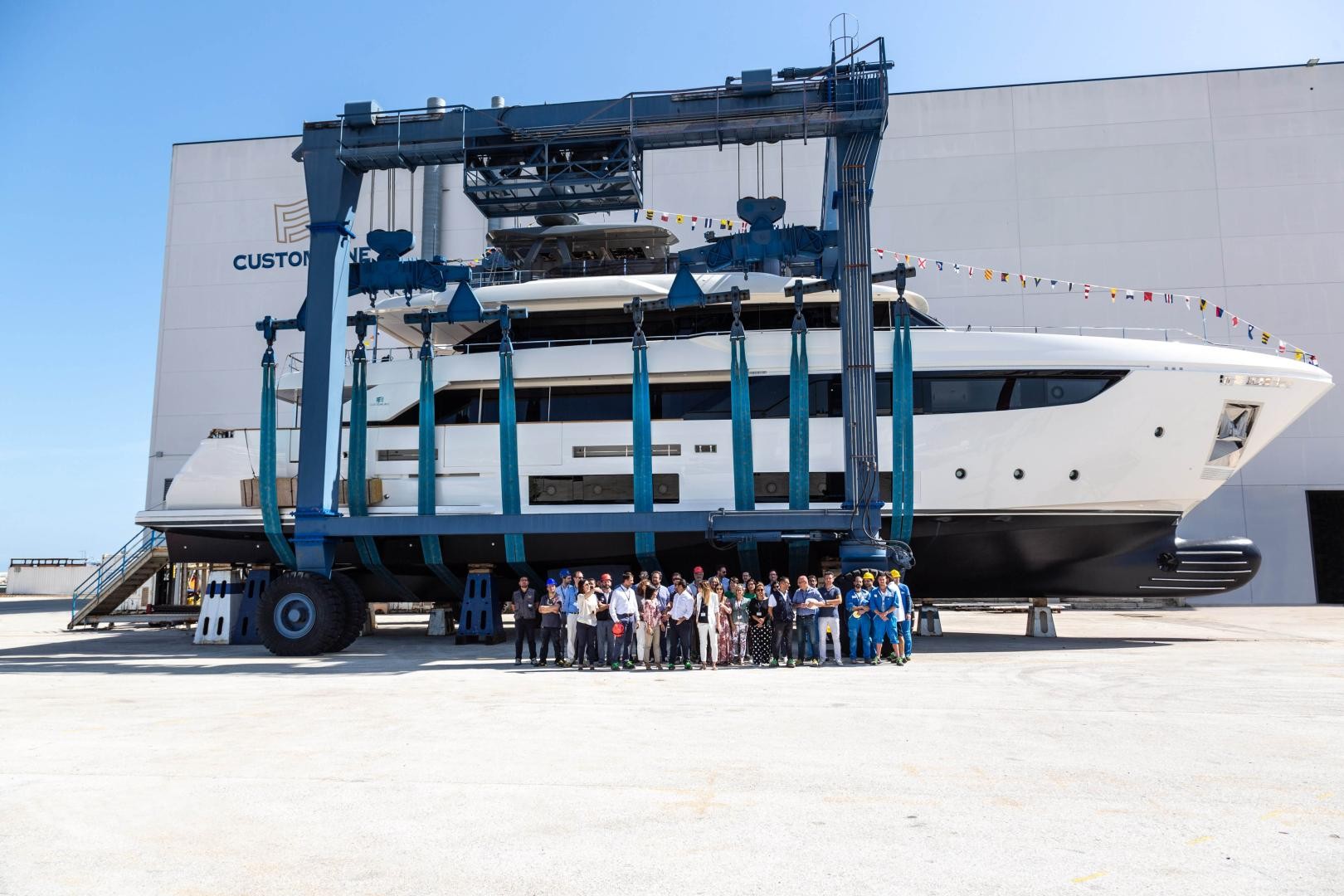 The launch of a fifth Navetta 33 at the Ferretti Group Superyacht Yard in Ancona