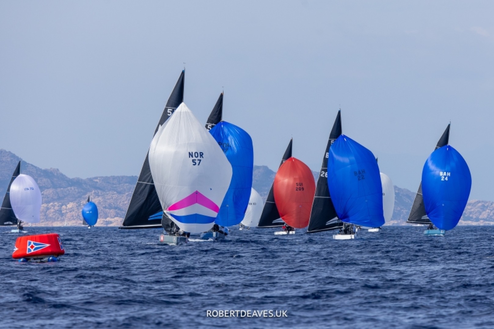 Artemis leading the fleet in the second race of the day, International 5.5 Metre Class World Championship.