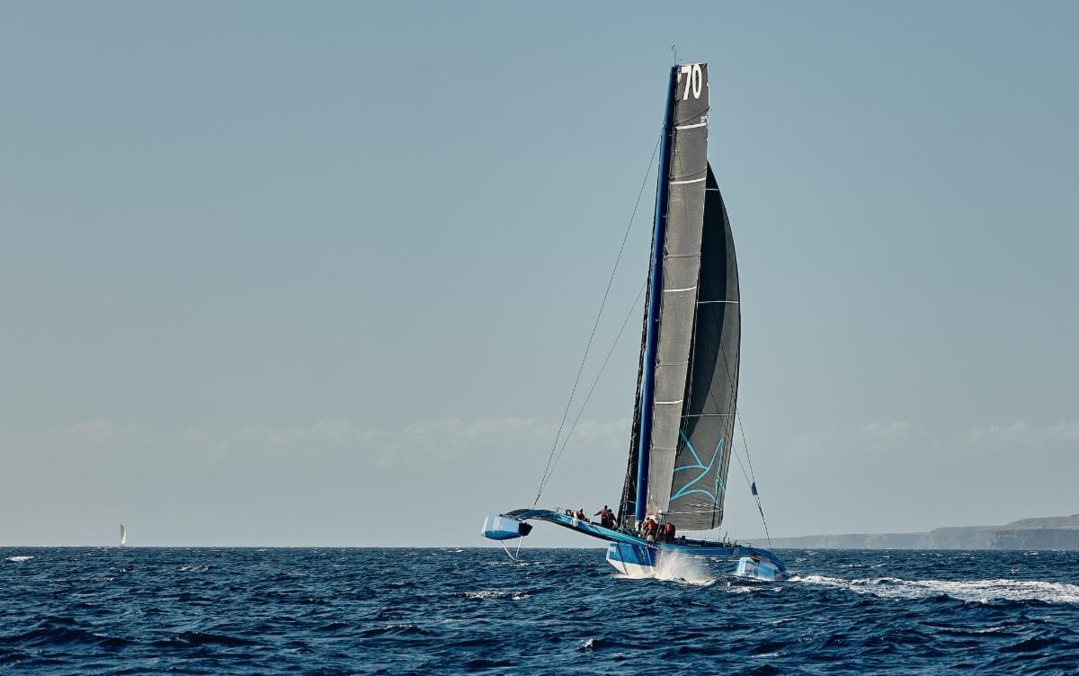 PowerPlay continues to lead the race on the water, over 50 miles ahead of Jason Carroll's MOD70 Argo (USA) and Giovanni Soldini's Multi70 Maserati