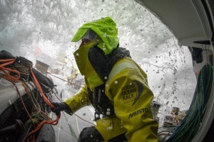 Leg 9, from Newport to Cardiff, day 5 on board Brunel. Abby Ehler on the way to setting the 24 hour Omega Speed Record. 23 May, 2018. Sam Greenfield/Volvo Ocean Race