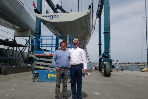 Andy Soriano christens Alegre IV with all his team and families and Longitud Cero boat builder Chimo López