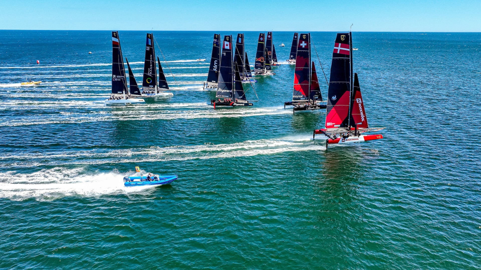 With the breeze up, there were reaching starts for all of today's five races.  Photo: Sailing Energy  / GC32 Racing Tour