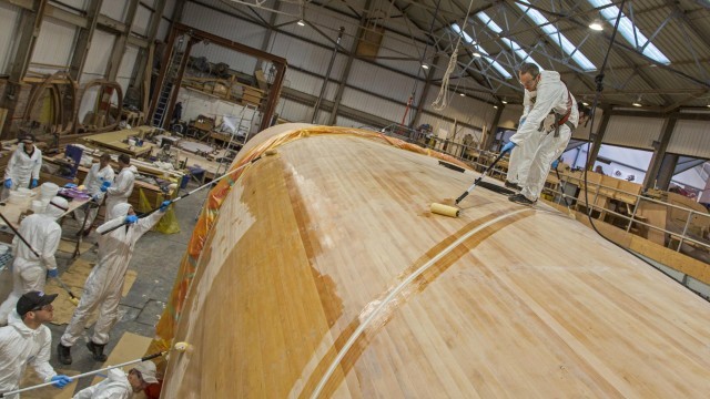 West System epoxy plays a crucial role in the construction process of many of the finest strip-planked modern classics, including the beautiful boats built by Spirit Yachts