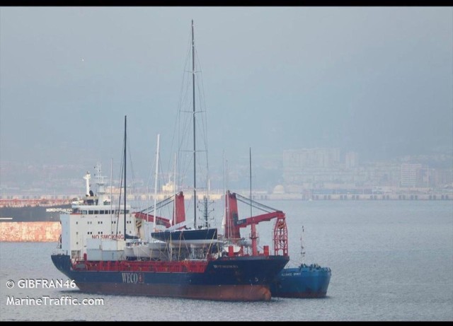 MV Brattinsborg with the sailing yacht MY SONG on deck. Photo by Gibfran46@MarineTraffic.com