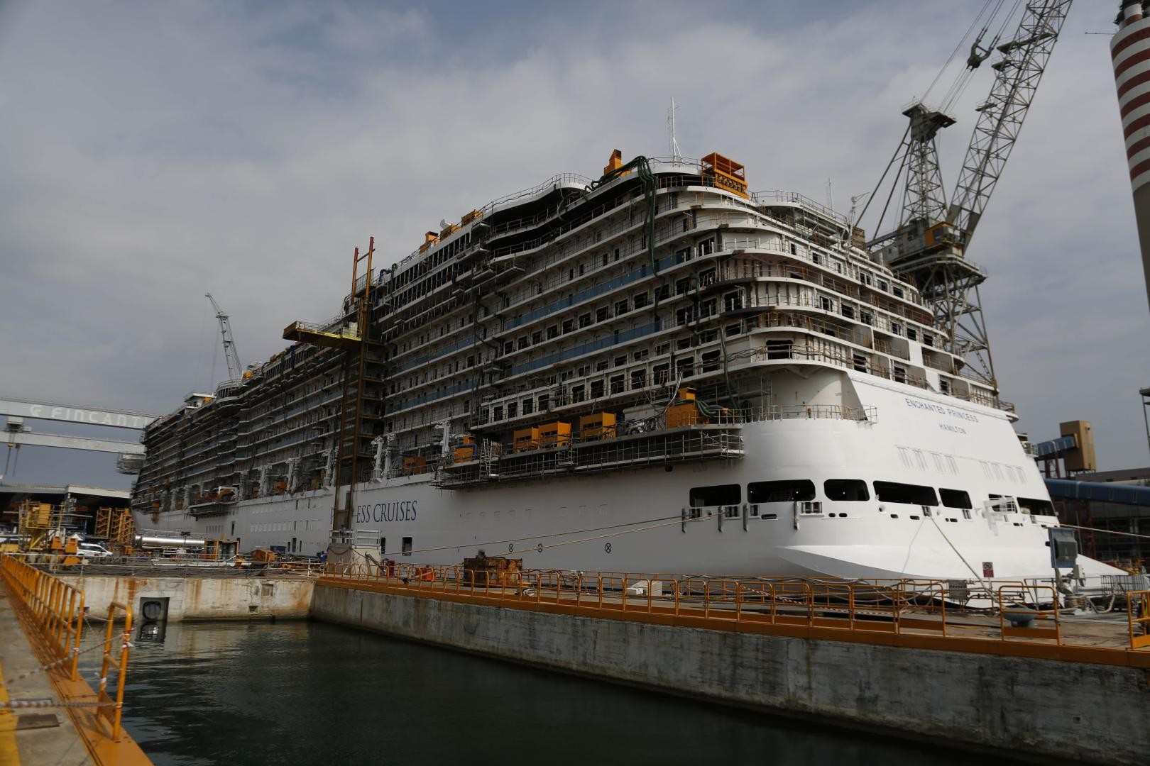 Enchanted Princess, the fifth Royal-class ship built for the ship operator Princess Cruises, a brand within Carnival Corporation, floated out today at Fincantieri’s shipyard in Monfalcone