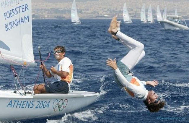 Kevin Burnham (right) with Paul Foerster at 2004 Olympic Games (Photo by Daniel Forster).