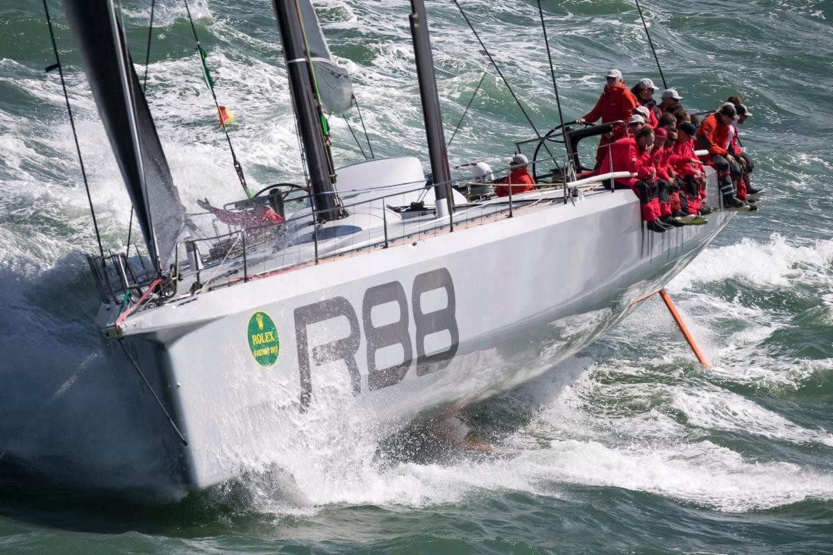 American George David's Rambler 88 has won monohull line honours in the last two editions of the Rolex Fastnet Race and will be on the start line in Cowes again this year for the 695nm race to the Fastnet Rock and on to Cherbourg © Carlo Borlenghi/Rolex