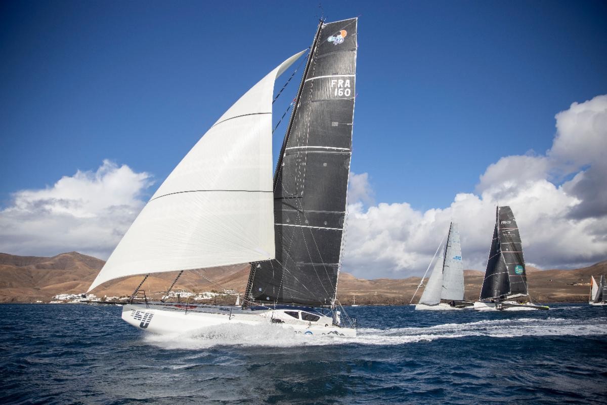 Start of the 2021 RORC Transatlantic Race from Puerto Calero, Lanzarote .The fleet, including Class40 Palanad 3, Black Pearl IRC56 and
Rayon Vert will race 2,735 nm to the Caribbean in the 7th edition of the race
