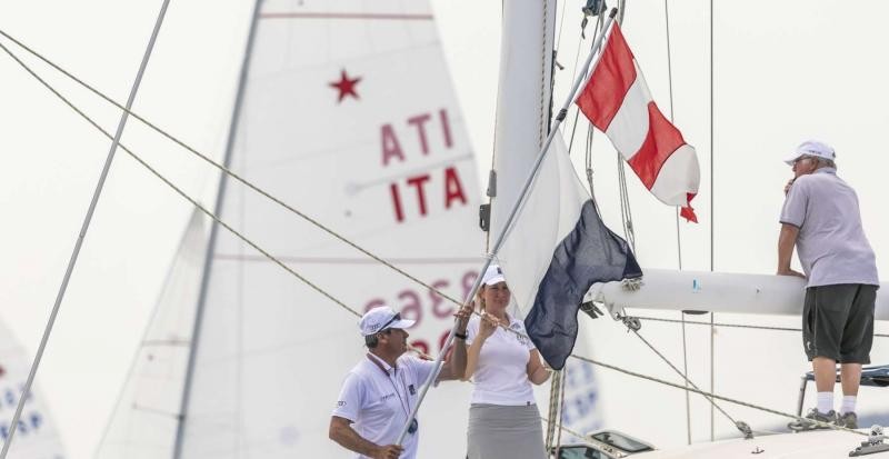 The Race Committee hoists the AP over Alpha flags - Star World Championship 2019
