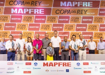 The King Felipe of Spain presents the awards to the winners of the Copa del Rey