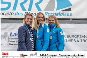 Il podio femminile dell’Europeo Senior Laser a La Rochelle in Francia