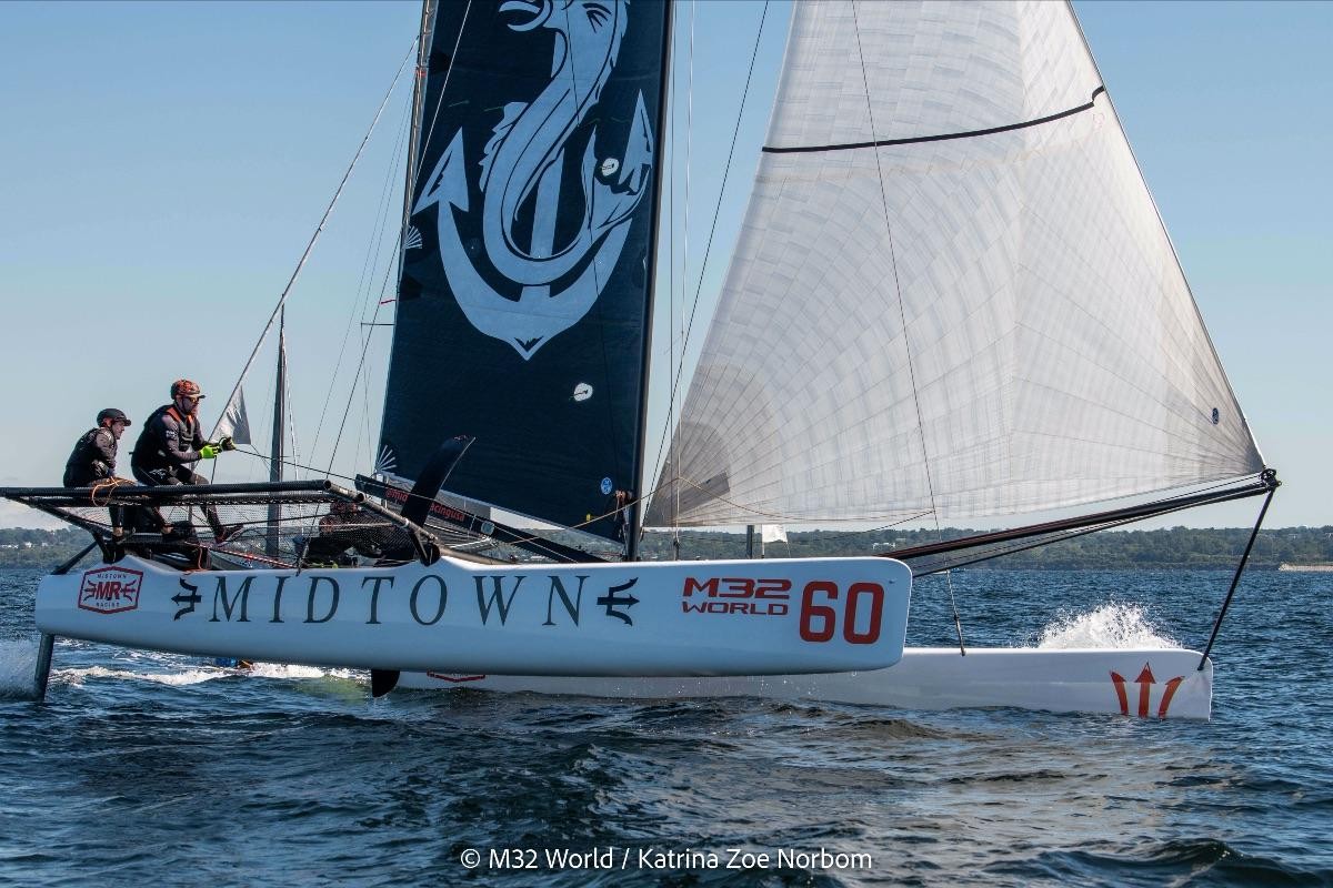 Midtown Racing with skipper Larry Phillips at the North American Championship in Newport. Photo: m32world/Katrina Zoe Norbom