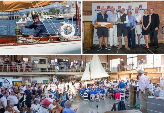 Earl McMillen of Onawa (US-6) in parade dress; Courageous (US-26) accepts Waypoints Series Trophy; Awards Ceremony at the International Yacht Restorat