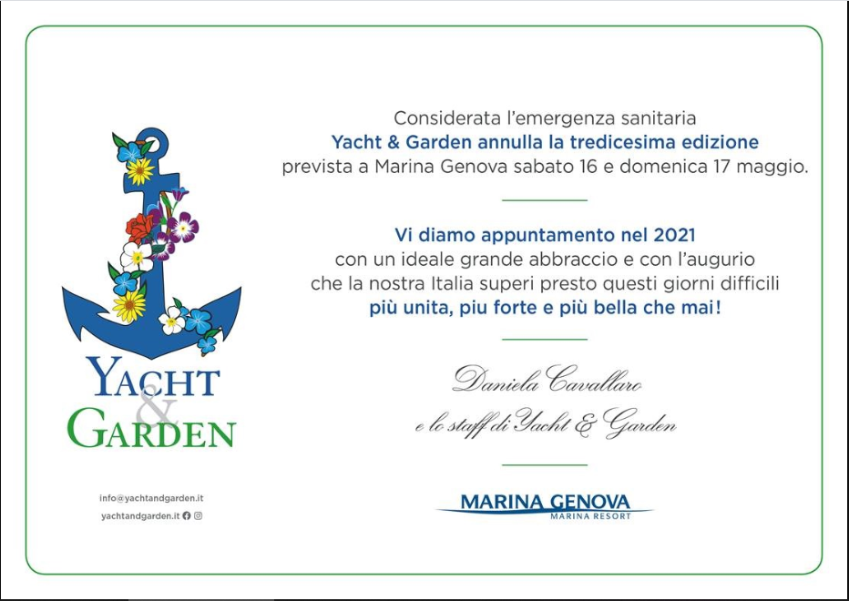 Annullata la tredicesima edizione di Yacht & Garden
