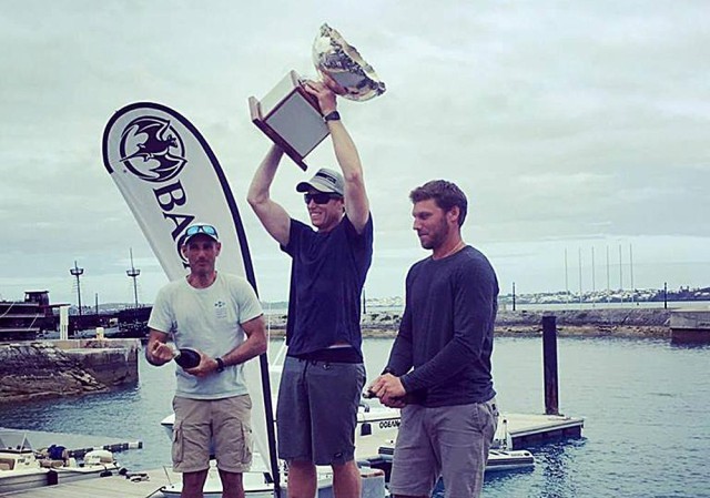 Goodison, Bruni, Kirby on the podium at the Moth Worlds 2018 in Bermuda