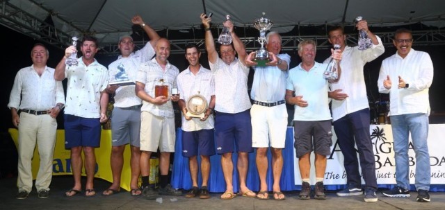 Celebrating their overall win in the 2023 RORC Caribbean 600 - Roy P. Disney’s Volvo 70 Pyewacket 70 (USA) © Tim Wright
