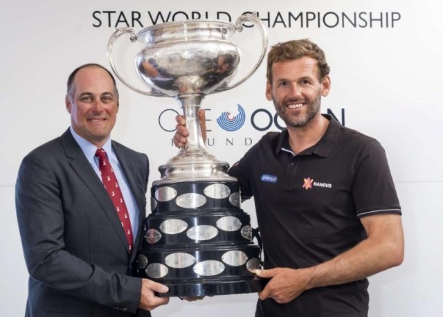 The Star World Championship Cup with the 2019 Star World Champions Mateusz Kusnierewicz (POL) and Bruno Prada (BRA)