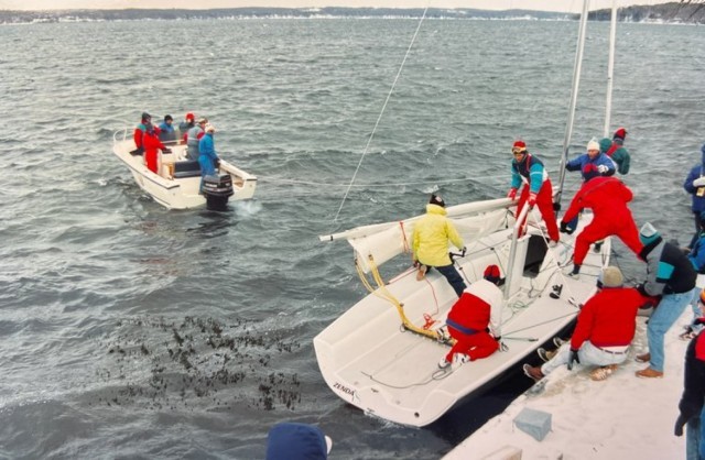 The first Melges 24, 'Zenda Express' sets sail on Lake Geneva, Wisconsin in December 1992, destined for introduction at Key West Race Week in January 1993.