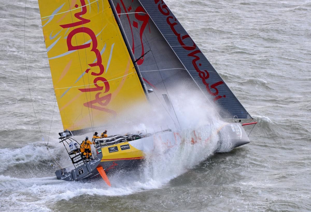 In 2014, Abu Dhabi Ocean Racing's VO65, Azzam, skippered by Ian Walker, set the monohull race record of 4 days 13 hours 10 minutes 28 seconds © Rick T
