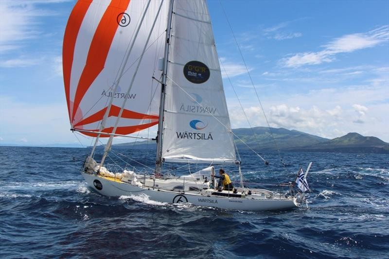 Tapio Lehtinen and his Gaia 36 Asteria photographed 4 miles west of Faial Island in the Azores