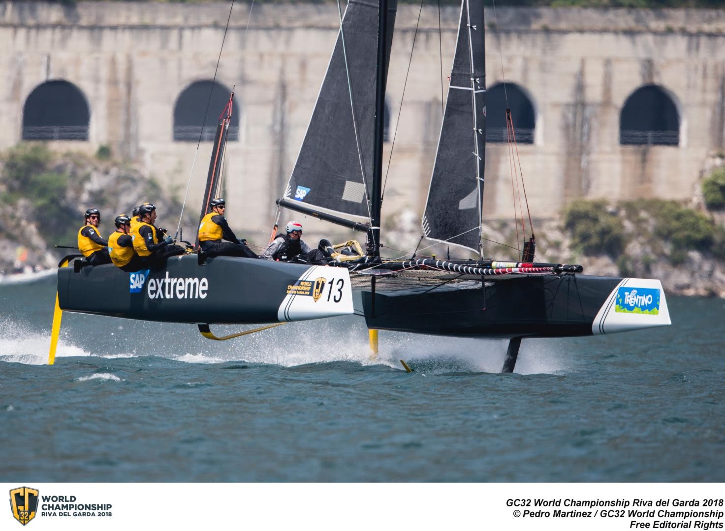 SAP Extreme Sailing Team scored three bullets today and with the wind in the high teens was foiling upwind