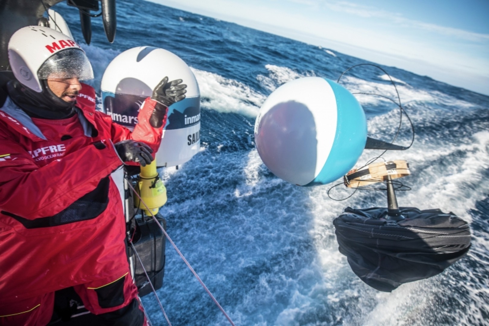 Drifter buoy deployment during The Ocean Race. © Ugo Fonolla