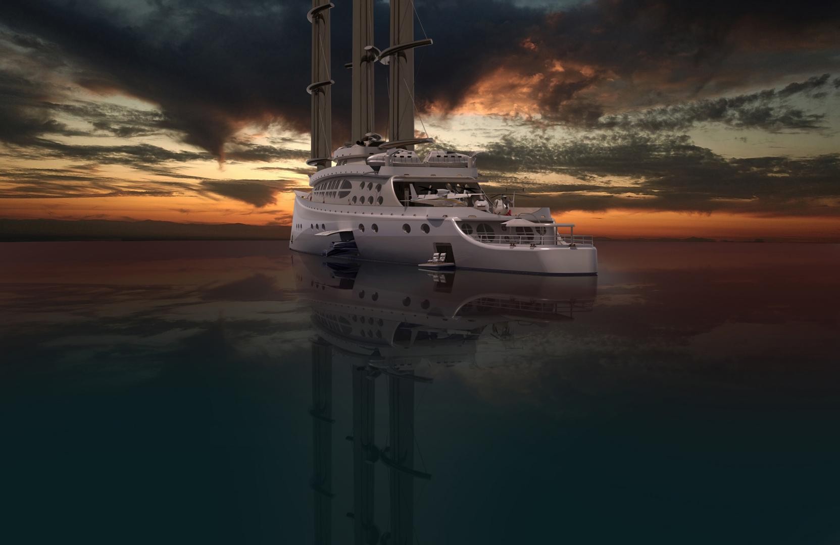 Caribù is a 113 meter, six-deck, three masted polar class sailing yacht