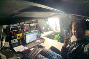 Boris Herrmann takes a selfie at his navigation station on board Malizia II-Yacht Club de Monaco