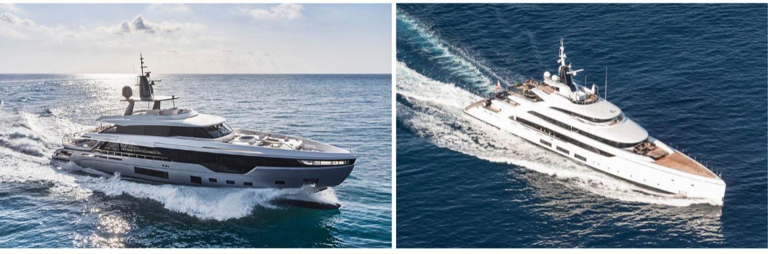 From left to right: Azimut Grande Trideck, 38 meters, and Benetti MY Triumph, 65 meters