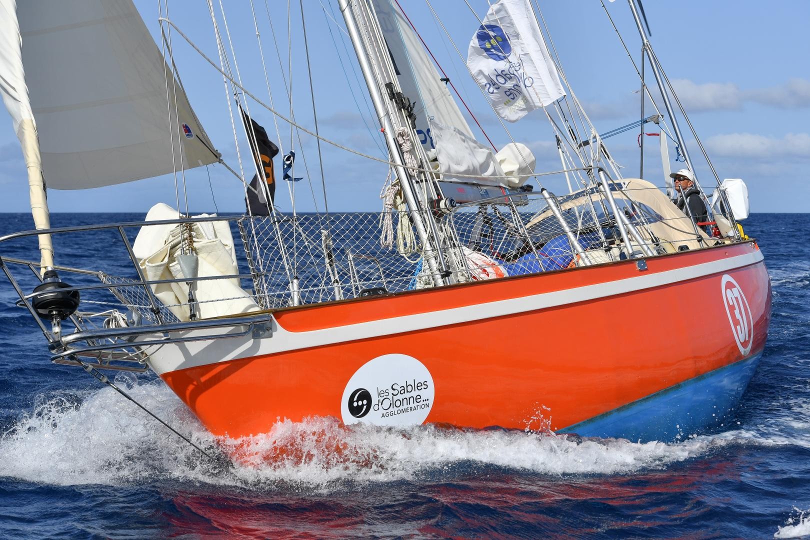 Istvan Kopar and his Tradewind 35 Puffin making good progress towards the Les Sables d'Olonne finish line today