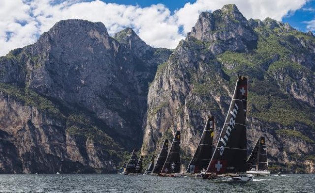 Last year's GC32 World Championship showing Lake Garda's magnificent backdrop.
Photo: Sailing Energy / GC32 Racing Tour